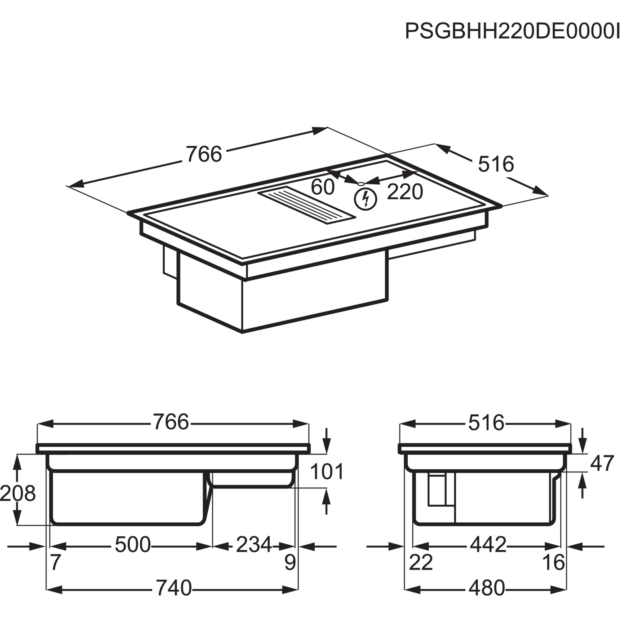 AEG Kochfeld mit integriertem Dunstabzug GC8454K