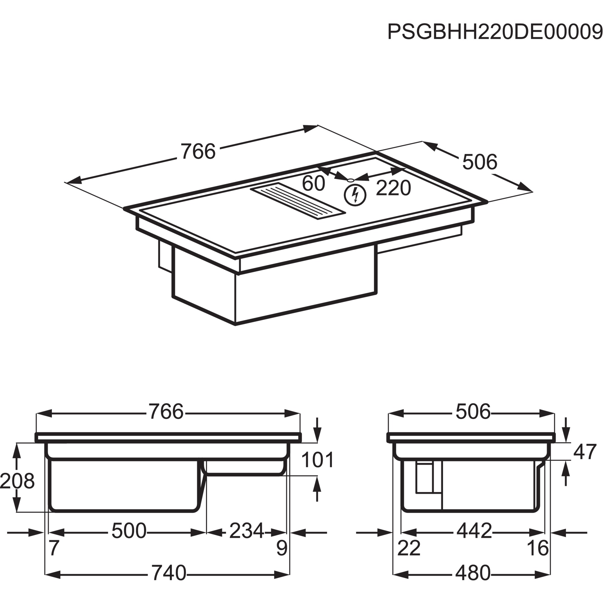 AEG Kochfeld mit integriertem Dunstabzug GC8454K